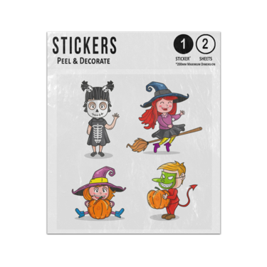 Picture of Halloween Hand Drawn Kids Wearing Costumes Skeleton Witch Zombie Sticker Sheets Twin Pack