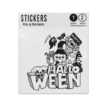 Picture of Halloween Hand Drawn Line Drawing Reaper Mummy Rip Pumpkin Cat Sticker Sheets Twin Pack