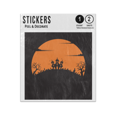 Picture of Halloween Moon Silhouette Night Orange Background Haunted House Sticker Sheets Twin Pack