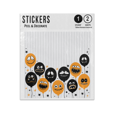 Picture of Halloween Orange Black Balloons Cartoon Characters With Creepy Faces Sticker Sheets Twin Pack