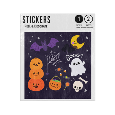 Picture of Halloween Pumpkin Bat Moon Spiders Web Ghost Characters Sticker Sheets Twin Pack