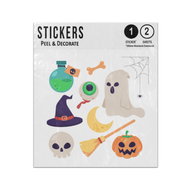 Picture of Halloween Pumpkin Witch Ghost Broom Cauldron Skull Grave Cartoon Set Sticker Sheets Twin Pack