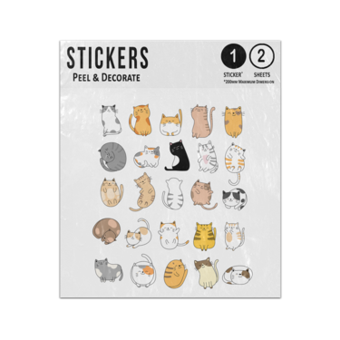 Picture of Hand Drawn Domestic Cats Ginger Black White Grey Tabby Collection Sticker Sheets Twin Pack
