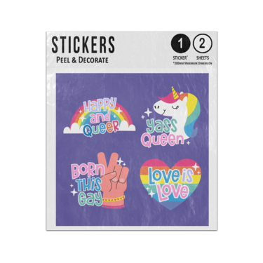 Picture of Happy And Queer Yass Queen Born This Way Love Gay Pride Quotes Sticker Sheets Twin Pack
