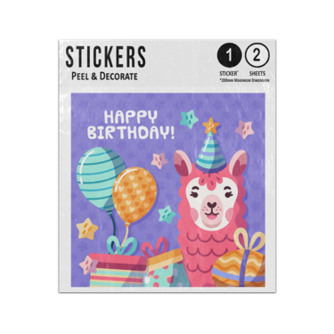 Picture of Happy Birthday Cartoon Llama Alpaca Balloons Sticker Sheets Twin Pack