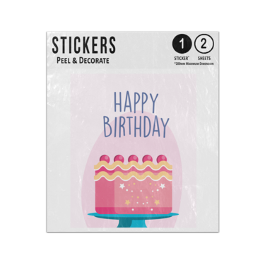 Picture of Happy Birthday Pink Birthday Cake Cartoon Drawing Sticker Sheets Twin Pack