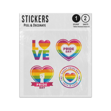 Picture of Happy Pride Day Fist Pump Love Is Love Rainbow Badges Sticker Sheets Twin Pack