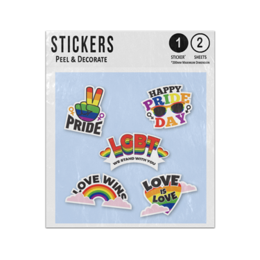 Picture of Happy Pride Day Lgbt Love Wins Peace Sign Hearts Rainbows Badges Sticker Sheets Twin Pack