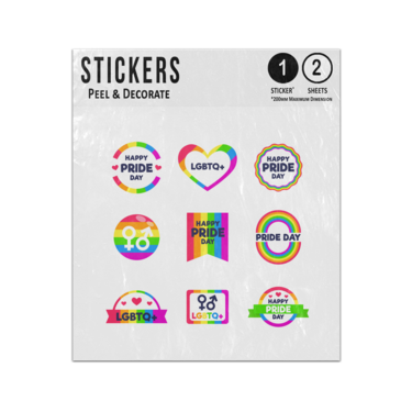 Picture of Happy Pride Day Lgbtq Male Female Rainbow Symbols Lettering Sticker Sheets Twin Pack