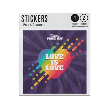 Picture of Happy Pride Day Love Is Love Rainbow Heart Pixel Style Sticker Sheets Twin Pack