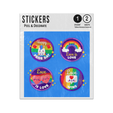 Picture of Happy Pride Day Love Is Love Wins Cute Rainbow Character Badges Sticker Sheets Twin Pack