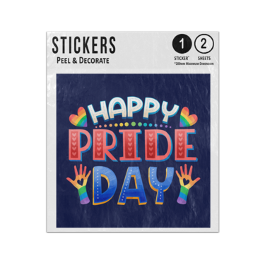 Picture of Happy Pride Day Message With Gay Rainbow Hearts And Hands Sticker Sheets Twin Pack