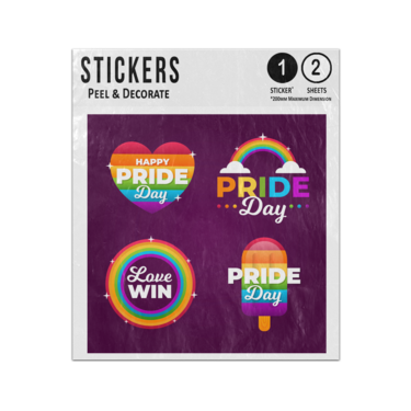 Picture of Happy Pride Day Rainbow Heart Circle Lolly Messages Sticker Sheets Twin Pack