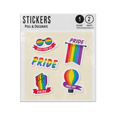 Picture of Happy Pride Day Rainbow Sunglasses Fist Balloon Symbol Quotes Sticker Sheets Twin Pack