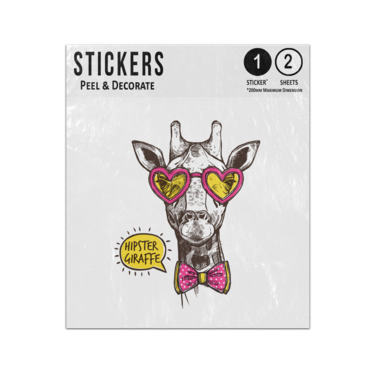 Picture of Hipster Giraffe Wearing Pink Heart Sunglasses Bow Tie Hand Drawn Sticker Sheets Twin Pack