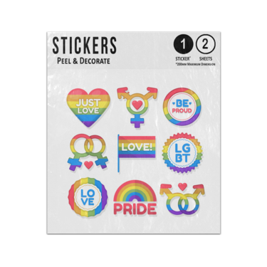 Picture of Just Love Be Proud Lgbt Pride Text On Rainbow Heart Circle Sex Shapes Sticker Sheets Twin Pack