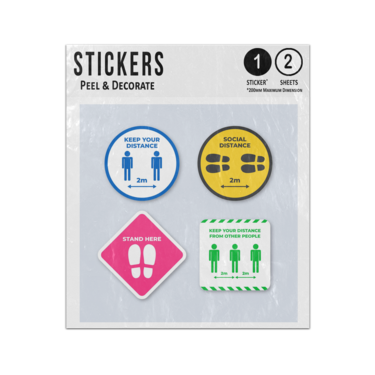 Picture of Keep Your Distance 2M Social Distance From Other People Signs Sticker Sheets Twin Pack