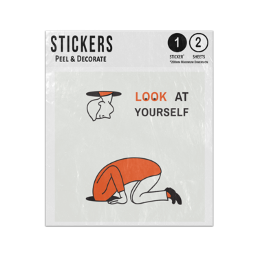 Picture of Look At Yourself Quote Person Looking In Hole Head Appearing Sticker Sheets Twin Pack