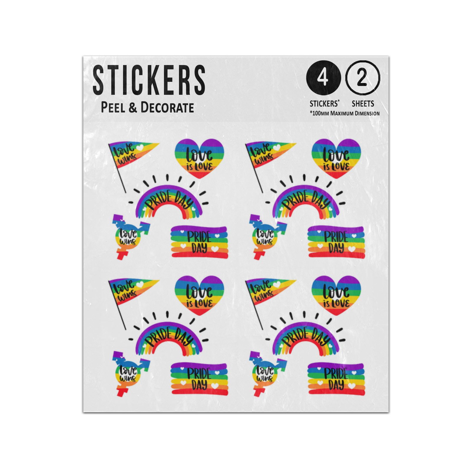 Love Wins Rainbow Flag Heart Sex Symbol Pride Day Quotes Sticker Sheets  Twin Pack LGBT. Imprintable