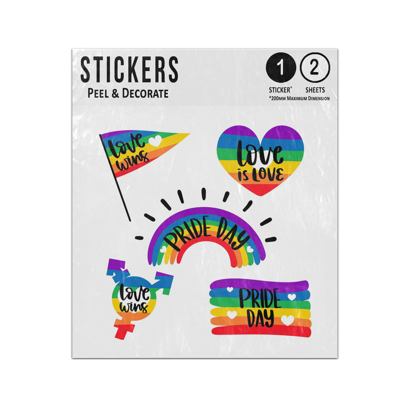 Love Wins Rainbow Flag Heart Sex Symbol Pride Day Quotes Sticker Sheets  Twin Pack LGBT. Imprintable