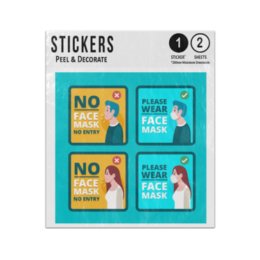 Picture of No Face Mask No Entry Please Wear Man Woman Sign Pack Sticker Sheets Twin Pack