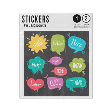 Picture of Omg Hey Hello Nice Nope Cool Love Thank Speech Bubbles Set Sticker Sheets Twin Pack