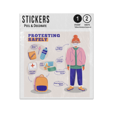 Picture of Protesting Safely During Pandemic Ppe Infographics Sticker Sheets Twin Pack