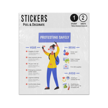 Picture of Protesting Safely Wear Advice Bring Avoid Items Person Infographics Sticker Sheets Twin Pack