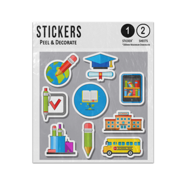 Picture of School Bus Graduation Books Building Stationery Elements Set Sticker Sheets Twin Pack