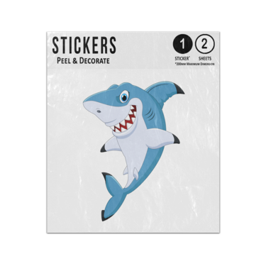 Picture of Shark Smiling Standing On Tail Fin Cartoon Drawing Sticker Sheets Twin Pack