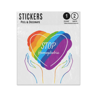 Picture of Stop Homophobia Lettering Quote Hands Holding Rainbow Heart Sticker Sheets Twin Pack