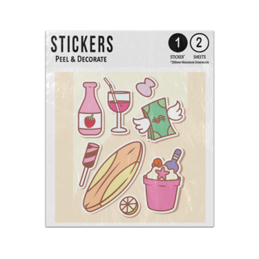 Picture of Surfboard Drinks Ice Sand Bucket Spade Summer Time Doodles Sticker Sheets Twin Pack