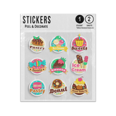 Picture of Sweets Desserts Pastry Ice Cream Doughnut Badges Sticker Sheets Twin Pack