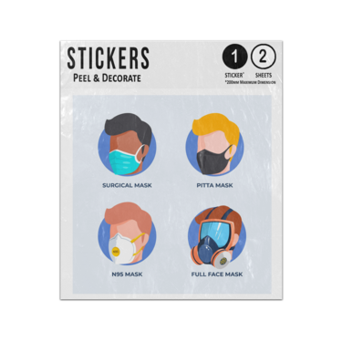 Picture of Types Of Face Masks Surgical Pitta N95 Full Face Illustrations Sticker Sheets Twin Pack