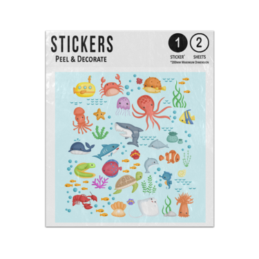 Picture of Underwater Sea Life Cartoon Animals Sticker Sheets Twin Pack