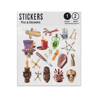 Picture of Voodoo Occult Skull Bones Mask Candles Ritual Doll Pins Illustrations Sticker Sheets Twin Pack