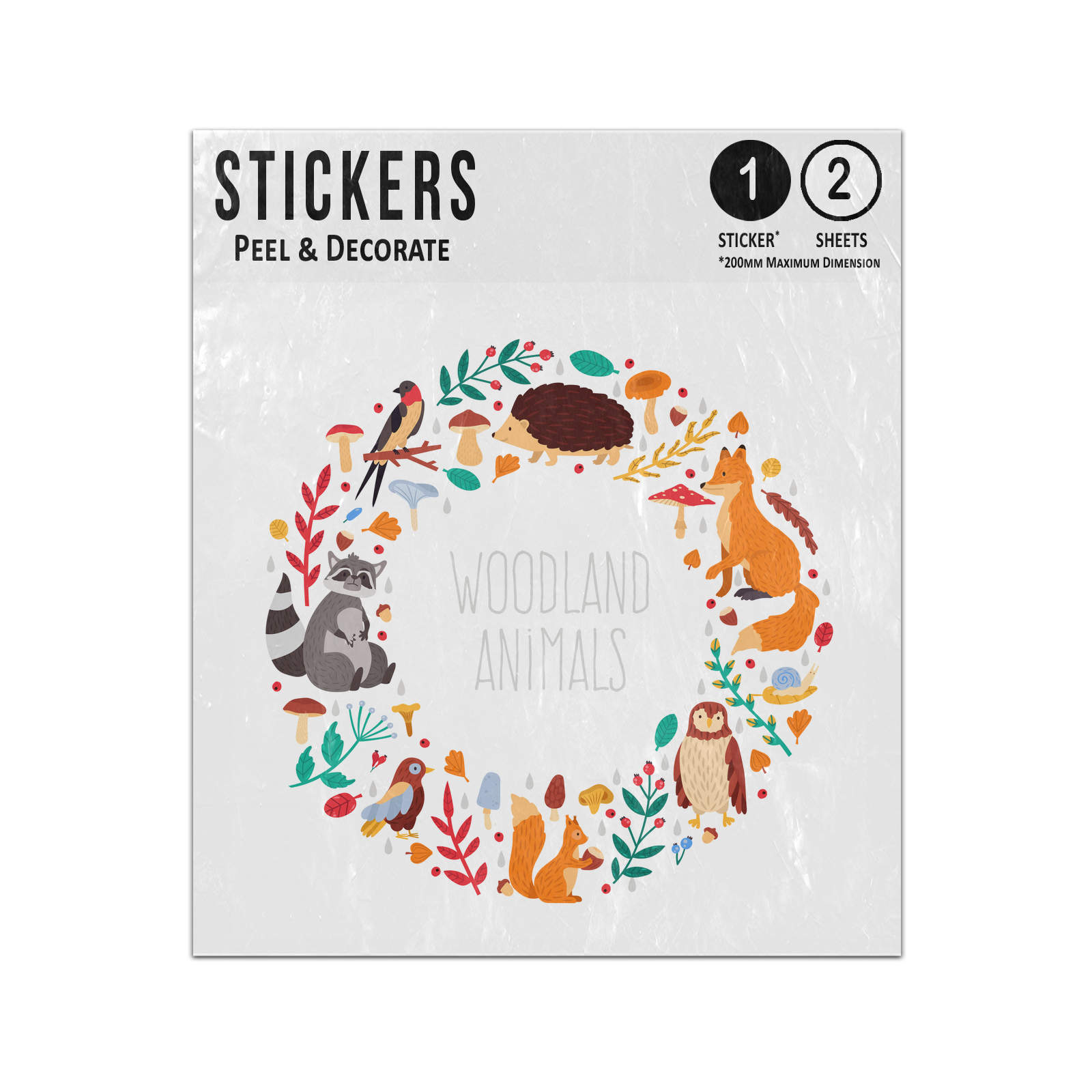 Picture of Autumn Animal Wreath Woodland Fox Hedgehog Squirrel Robin Sticker Sheets Twin Pack