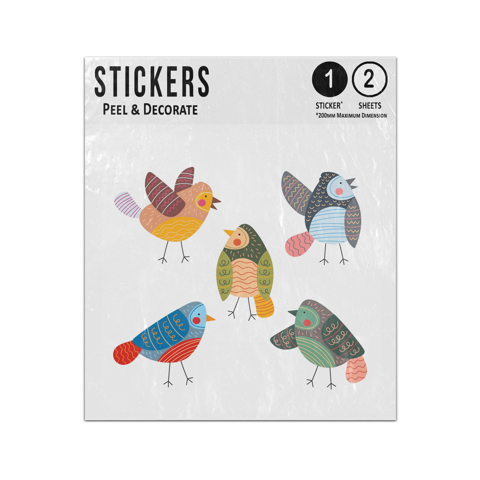 Picture of Autumn Bird Collection Hand Drawn Colourful Five Stripe Blue Sticker Sheets Twin Pack