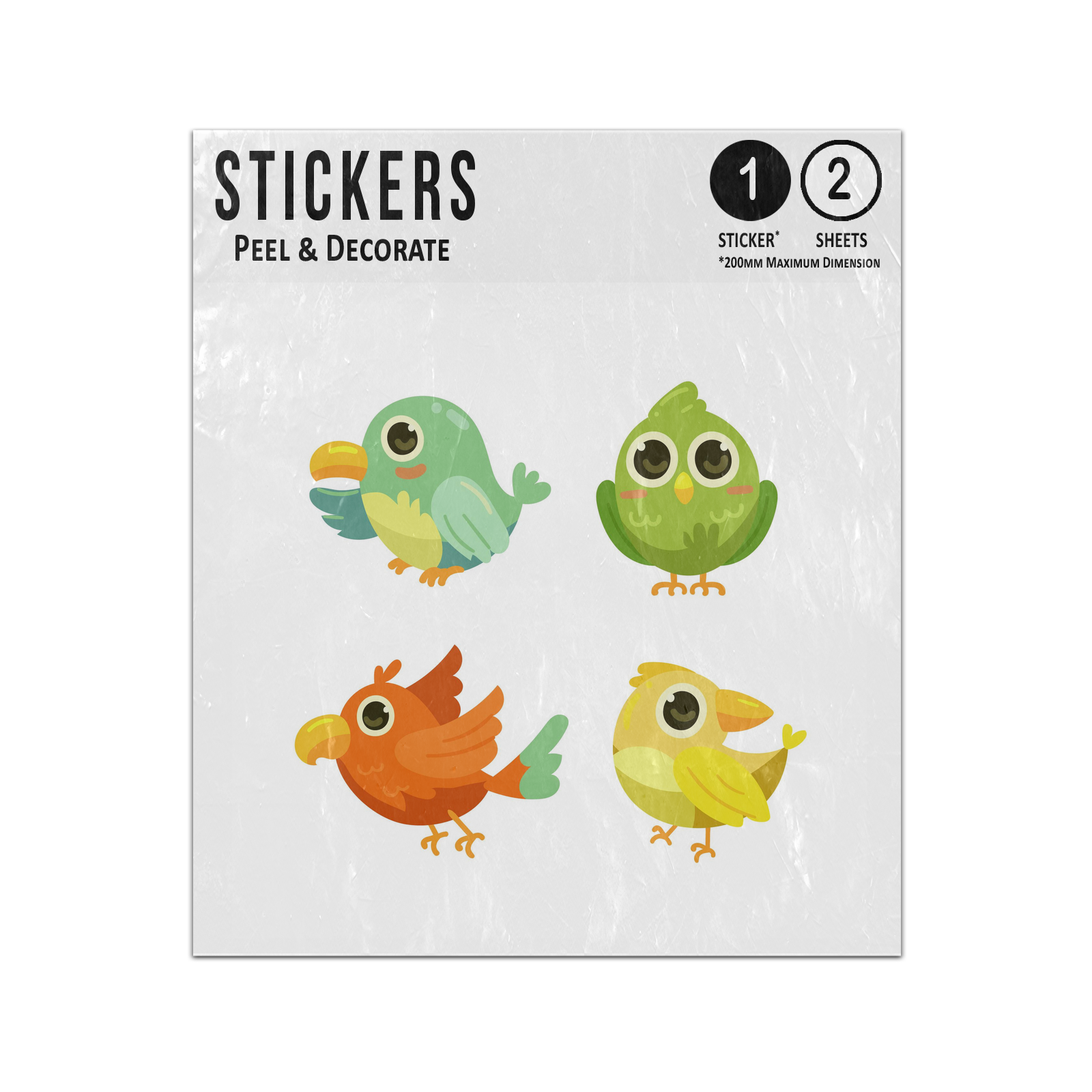 Picture of Autumn Bird Collection Hand Drawn Cute Four Big Eyes Sticker Sheets Twin Pack
