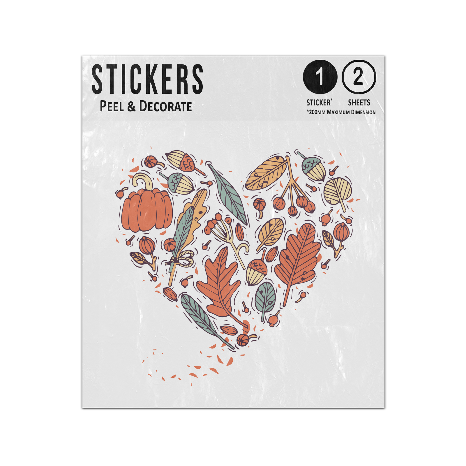 Picture of Autumn Collection Leaves Plants Berries Love Heart Shape Sticker Sheets Twin Pack