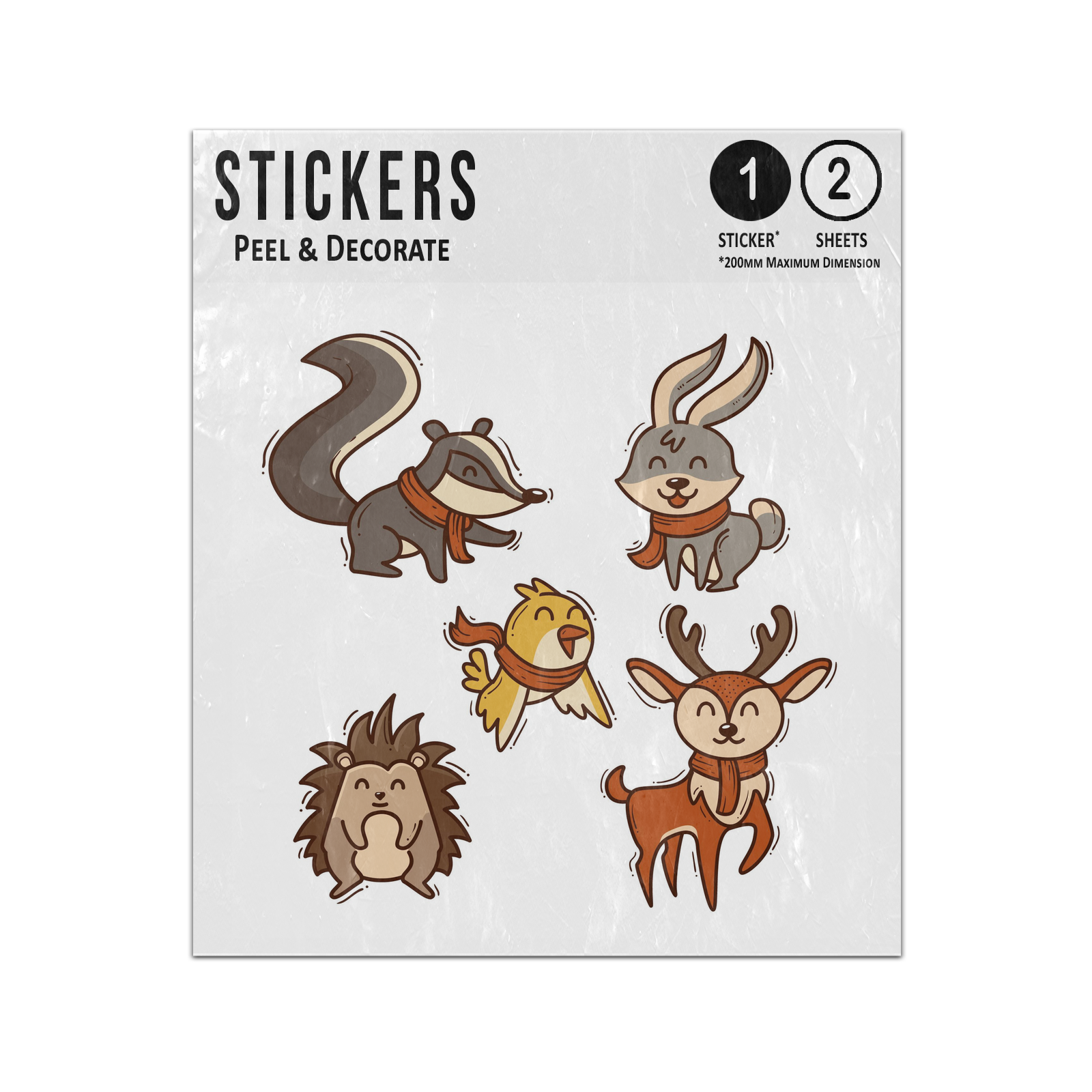 Picture of Autumn Cute Animal Collection Cartoon Hedgehog Deer Skunk Sticker Sheets Twin Pack