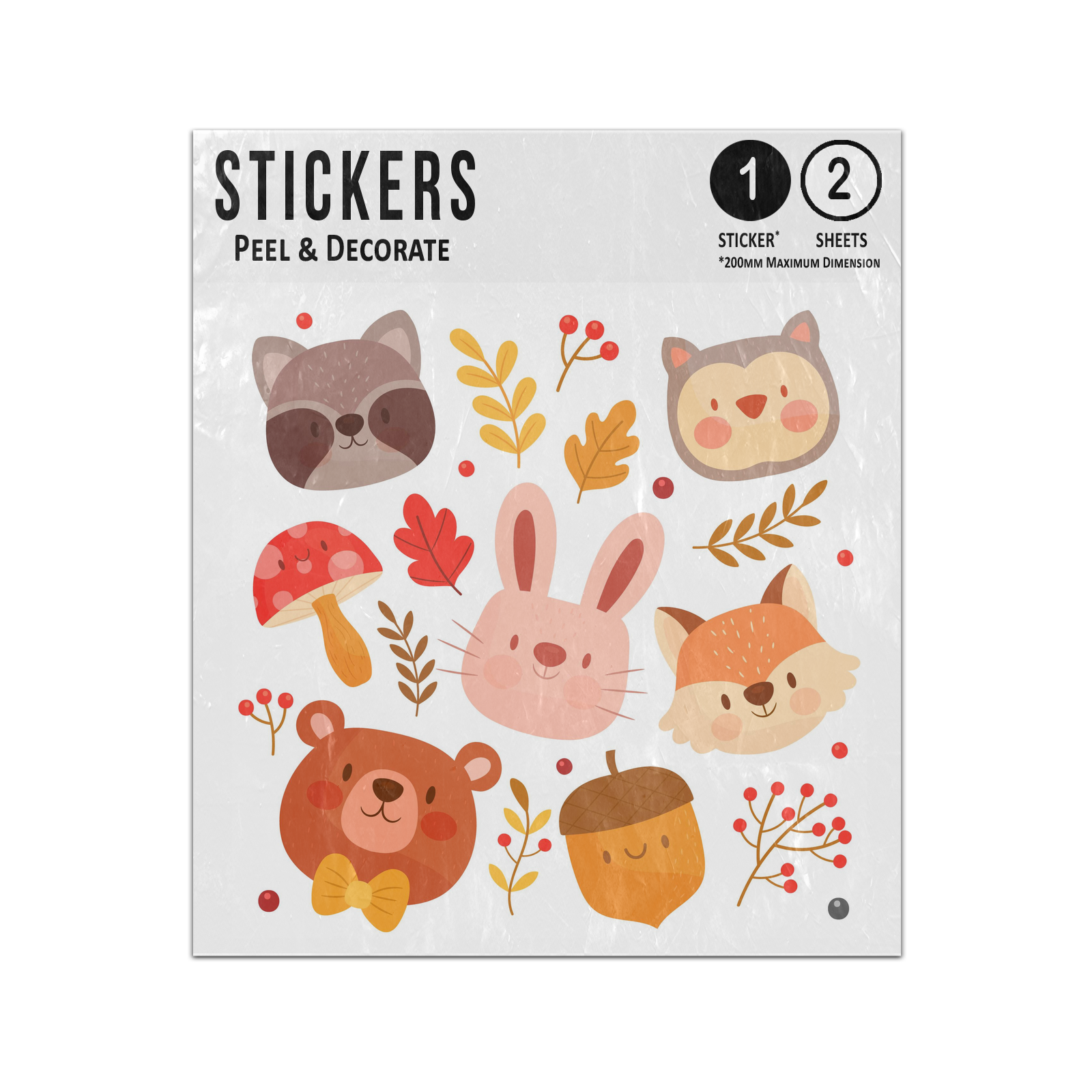 Picture of Autumn Cute Forest Animal Collection Faces Berries Nuts Leaf Sticker Sheets Twin Pack