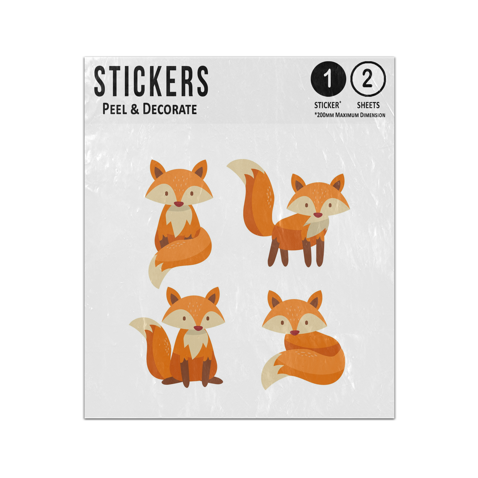Picture of Autumn Cute Foxes Four Poses Sit Stand Sleep Fluffy Tail Sticker Sheets Twin Pack