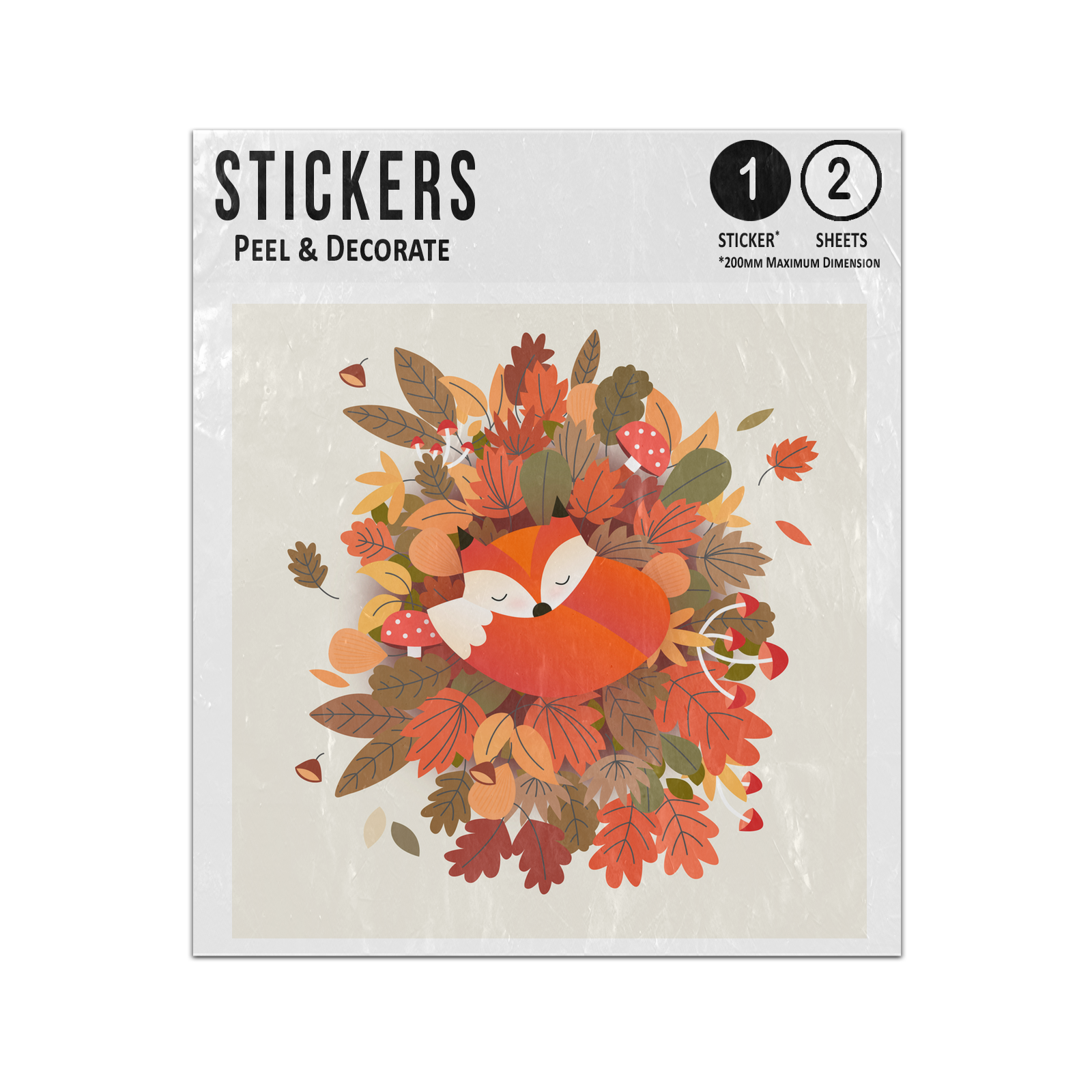 Picture of Autumn Cute Fox Sleeping On Fallen Leaves Hibernate Sticker Sheets Twin Pack