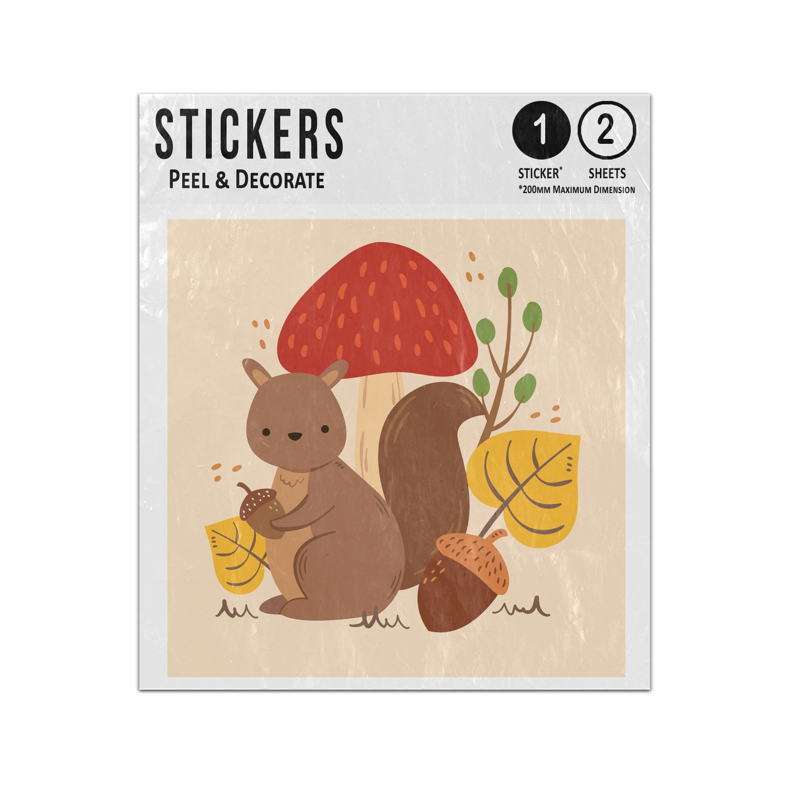 Picture of Autumn Cute Squirrel Collecting Food Acorn Mushroom Leaves Sticker Sheets Twin Pack