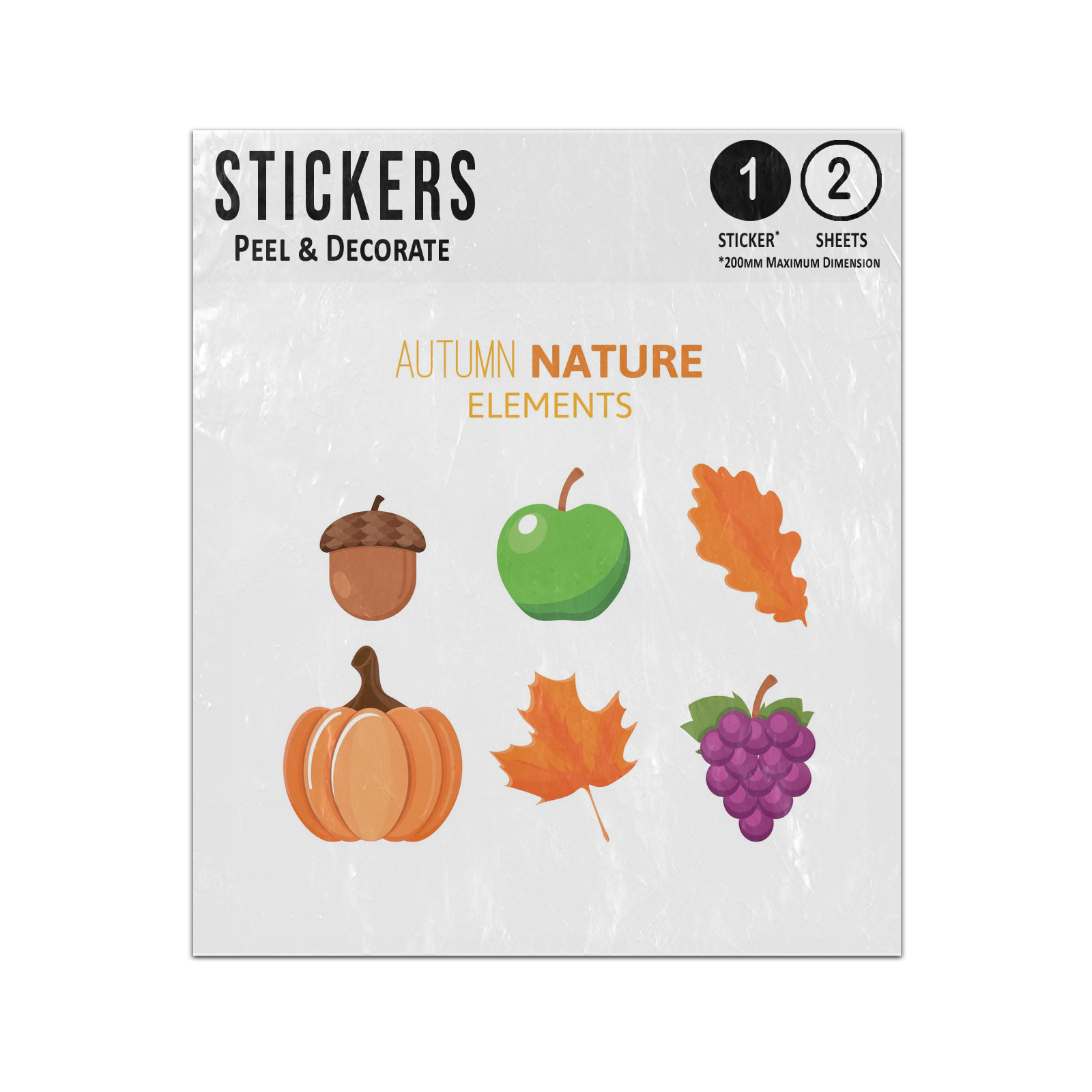 Picture of Autumn Elements Acorn Apple Oak Leaf Pumpkin Sycamore Grapes Sticker Sheets Twin Pack