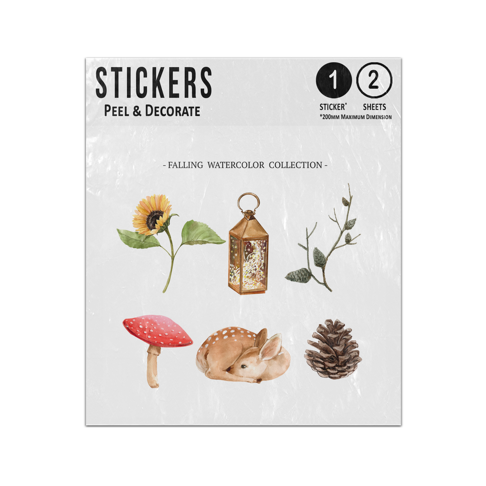 Picture of Autumn Fall Watercolour Sunflower Deer Mushroom Lantern Cone Sticker Sheets Twin Pack