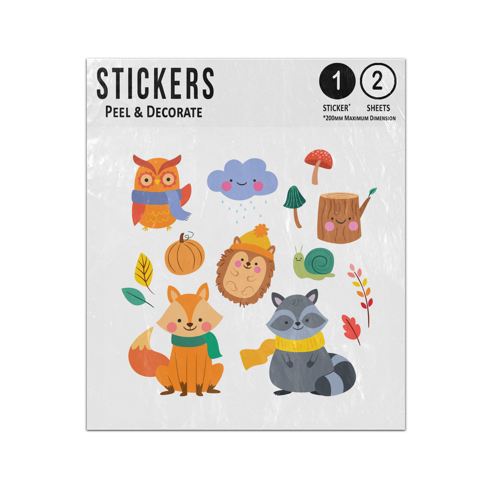 Picture of Autumn Forest Animal Collection Owl Snail Raccoon Fox Sticker Sheets Twin Pack