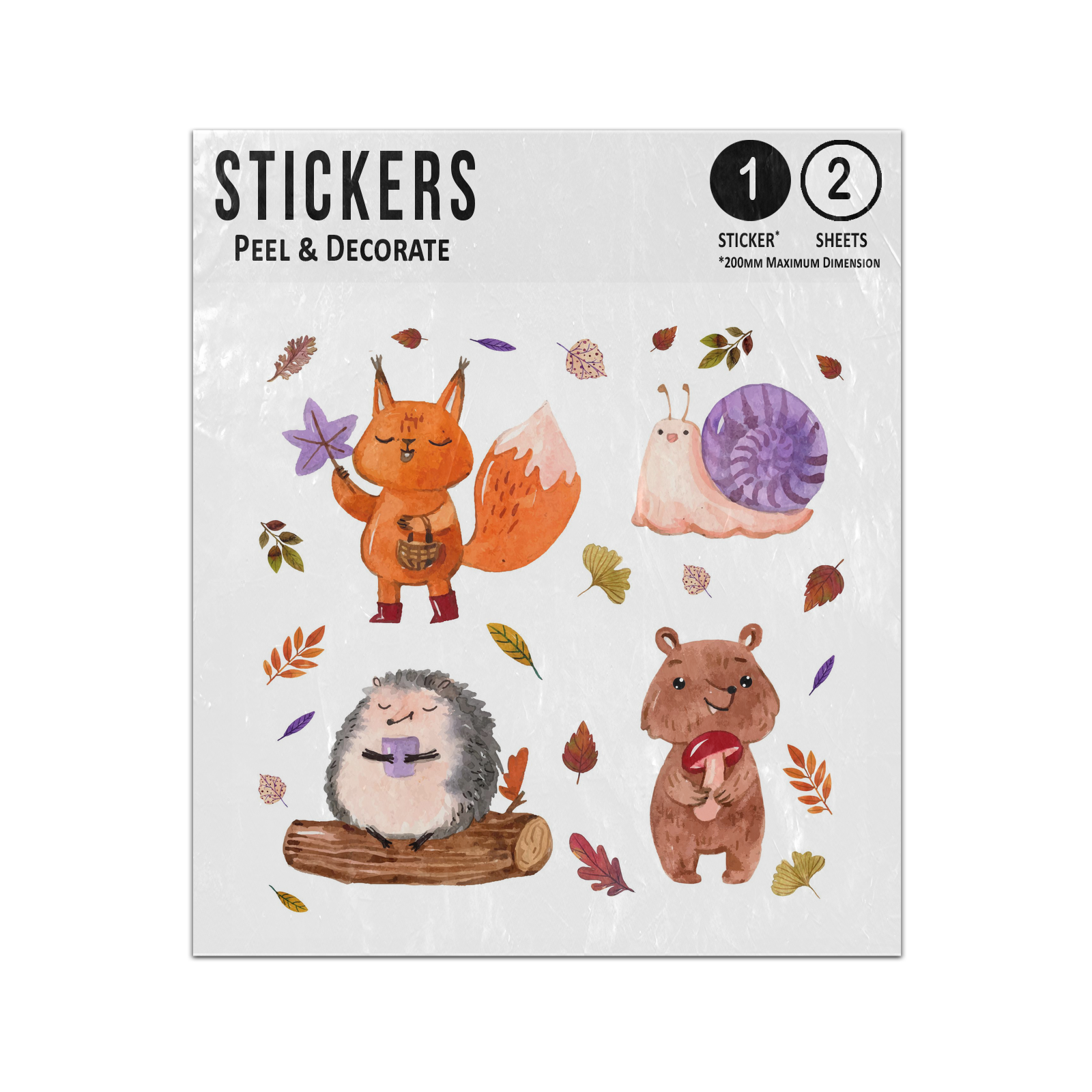 Picture of Autumn Forest Animals Cute Squirrel Snail Hedgehog Otter Sticker Sheets Twin Pack