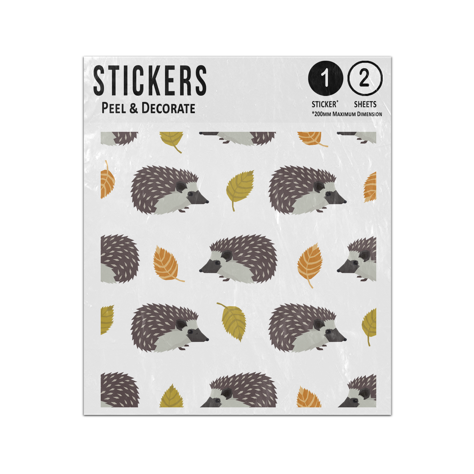 Picture of Autumn Forest Hedgehog Leaf Grey Orange Seamless Pattern Sticker Sheets Twin Pack